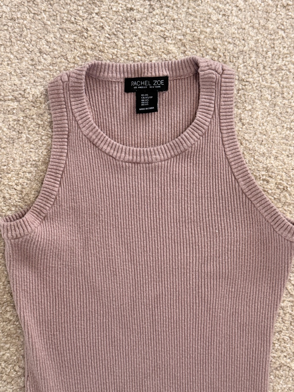Rachel Zoe Dusty Mauve Ribbed Sleeveless Crewneck Sweater
